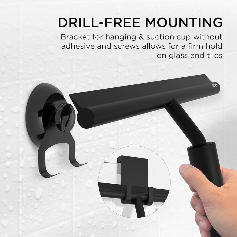 BADIONA Telescopic Shower Squeegee Black - With Suction Hook & up to 100 cm I Shower squeegee for glass doors Cleaner squiggy for tile and walls Bathroom squeeze for door Long handle sweep & squeegees - Image 5
